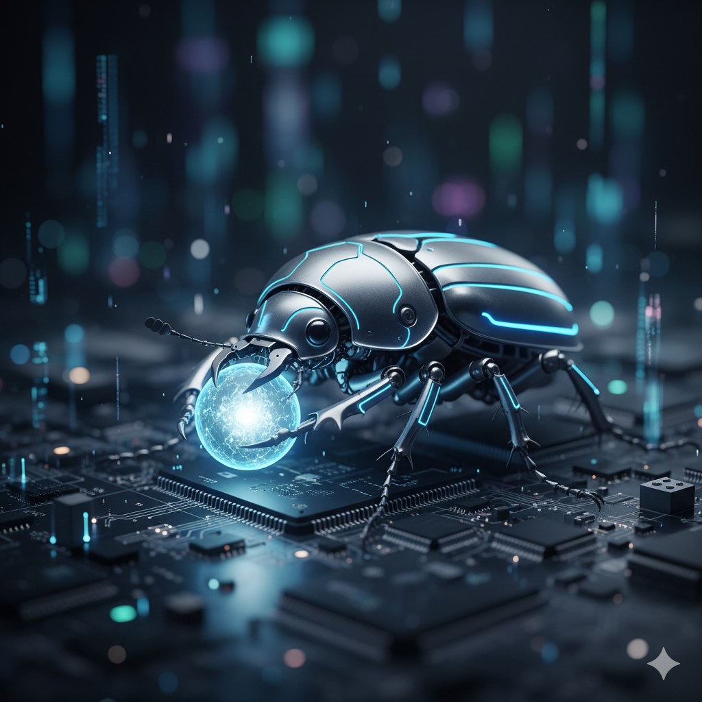 Escarabajo mecánico realizando tarea precisa